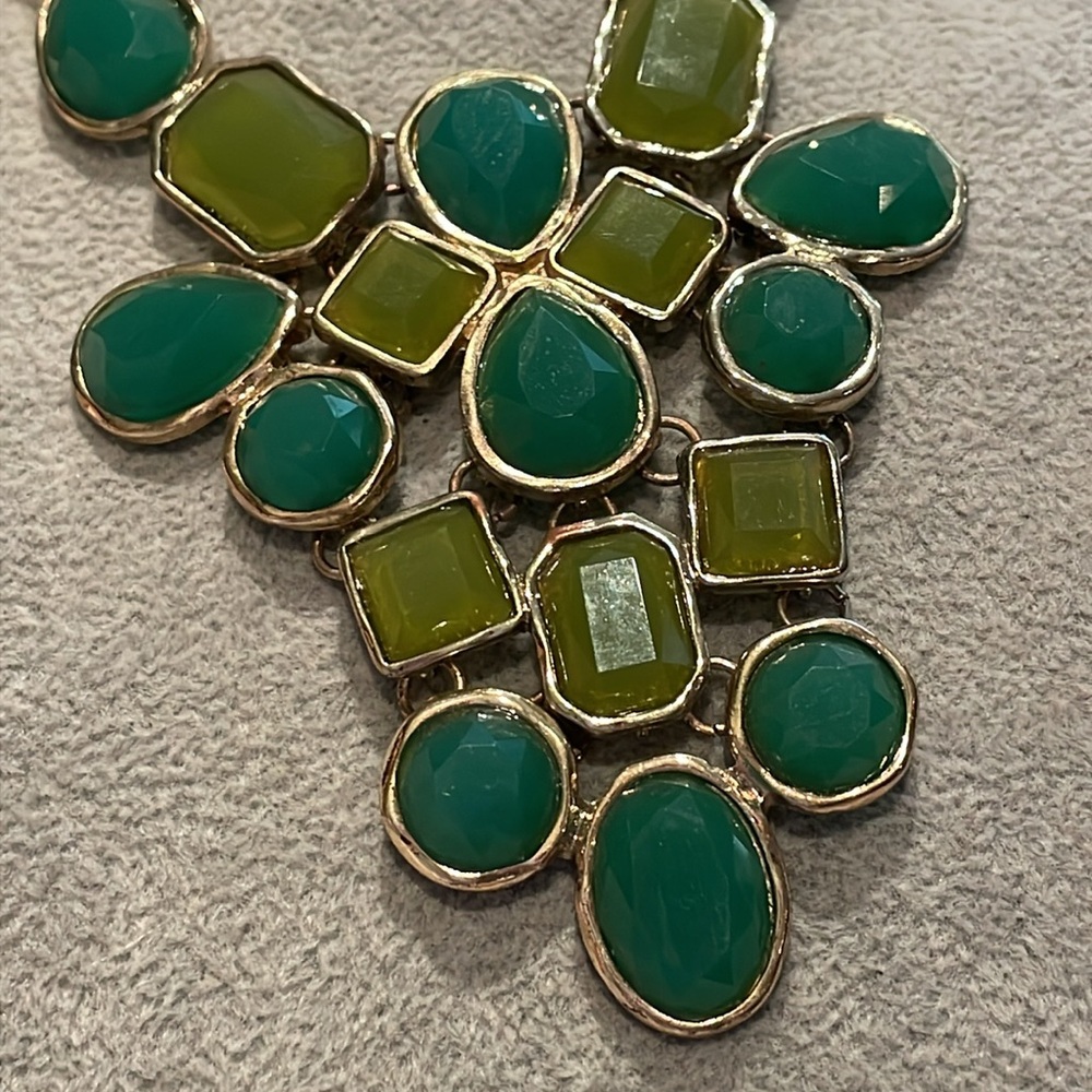 Multi shaped Bib Necklace Green And Gold